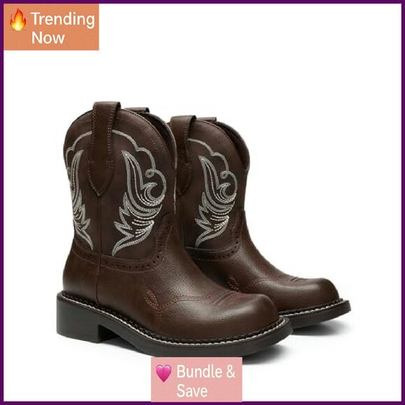 Women's Western Boots Mid Calf Round Toe Slip On Arch Support - Picture 6 of 8